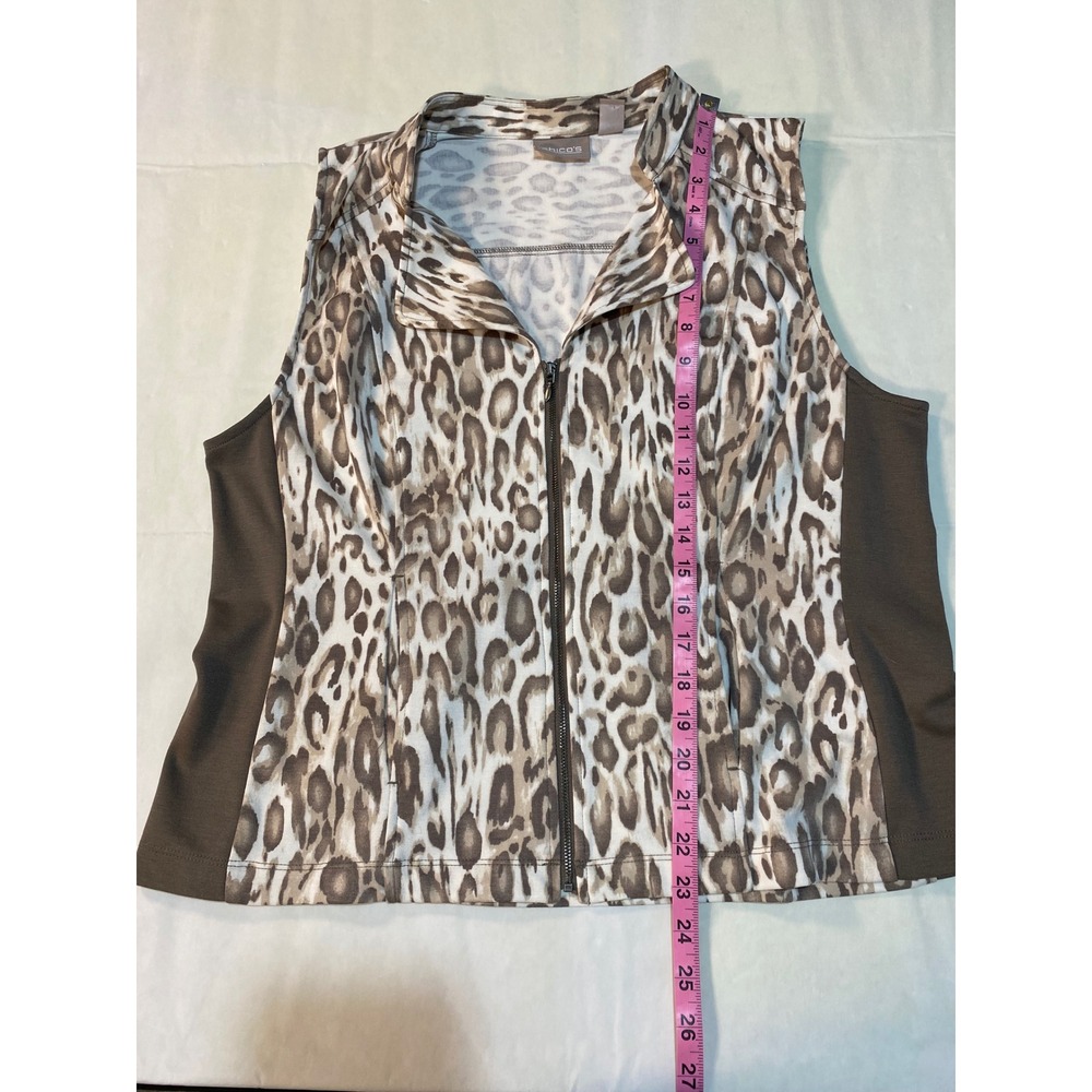 Chicos Leopard Print Zip Front Vest Women Size 2 (US size 12) Sleeveless Collar - Picture 6 of 6